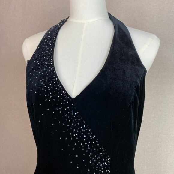 Vintage Dave Johnny Womens Velvet Maxi Dress Size 9/10 Whimsigoth Beaded Formal - Picture 3 of 12